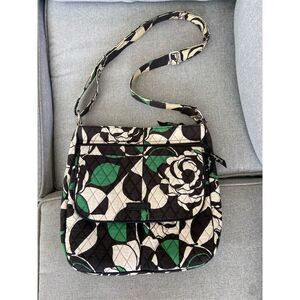 Vera Bradley Triple Zip Hipster Crossbody Bag Floral Green/Black/White